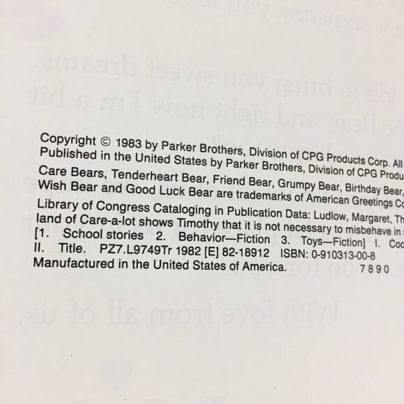 1983 A TALE FROM CARE BEARS  "The Trouble w Timothy" HARDCOVER BOOK PARKER BROS - Picture 3 of 8